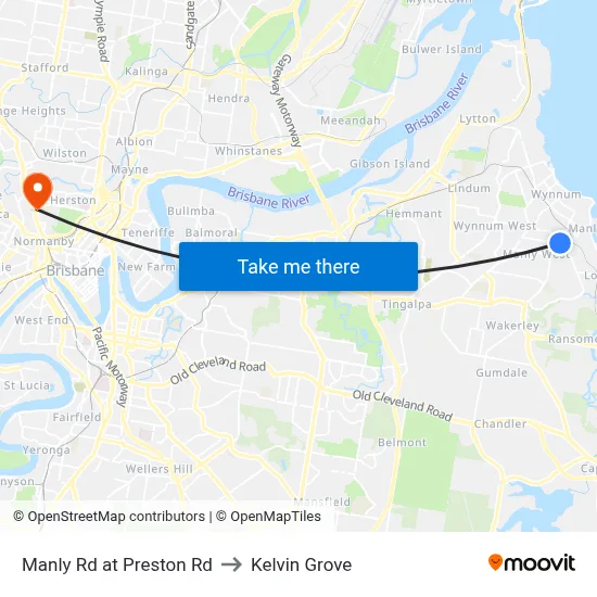 Manly Rd at Preston Rd to Kelvin Grove map