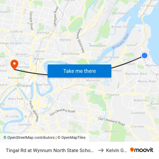 Tingal Rd at Wynnum North State School, Stop 10/5 to Kelvin Grove map