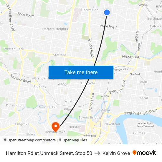 Hamilton Rd at Unmack Street, Stop 50 to Kelvin Grove map