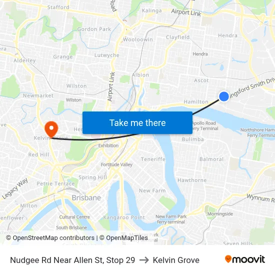 Nudgee Rd Near Allen St, Stop 29 to Kelvin Grove map