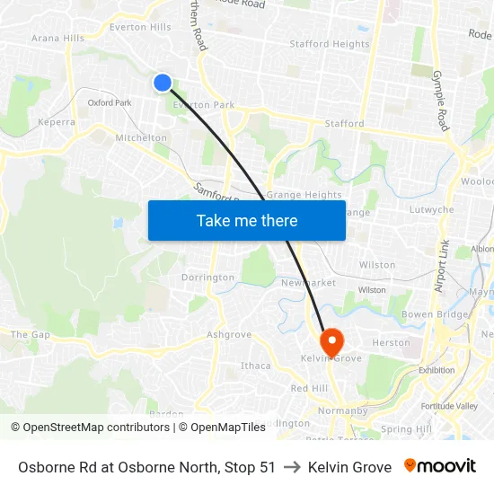 Osborne Rd at Osborne North, Stop 51 to Kelvin Grove map