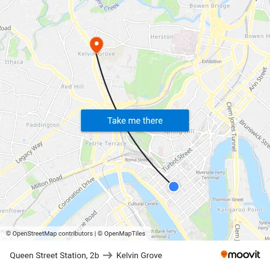Queen Street Station, 2b to Kelvin Grove map