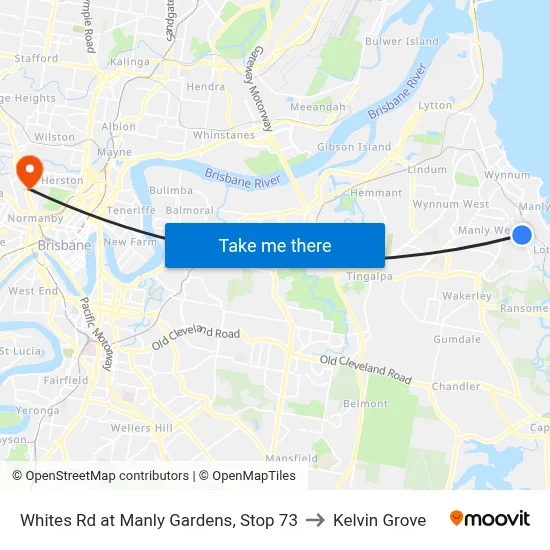 Whites Rd at Manly Gardens, Stop 73 to Kelvin Grove map