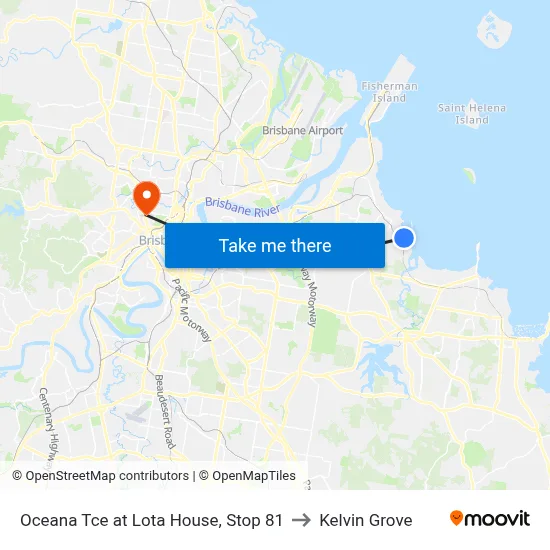 Oceana Tce at Lota House, Stop 81 to Kelvin Grove map