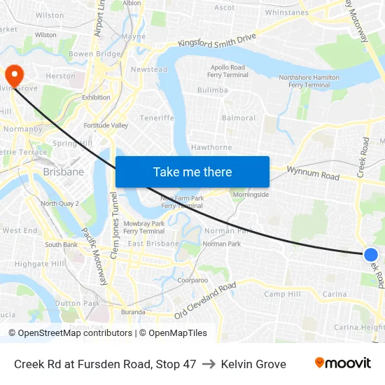 Creek Rd at Fursden Road, Stop 47 to Kelvin Grove map