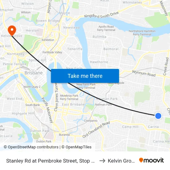 Stanley Rd at Pembroke Street, Stop 42 to Kelvin Grove map