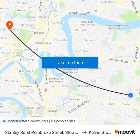 Stanley Rd at Pembroke Street, Stop 42 to Kelvin Grove map