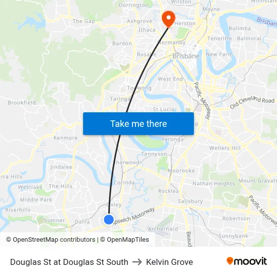 Douglas St at Douglas St South to Kelvin Grove map