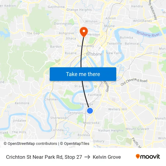 Crichton St Near Park Rd, Stop 27 to Kelvin Grove map