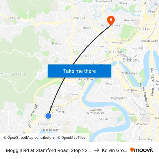 Moggill Rd at Stamford Road, Stop 22/23 to Kelvin Grove map