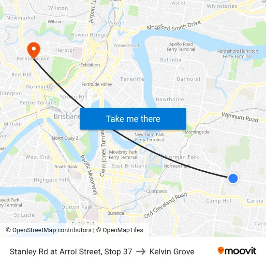 Stanley Rd at Arrol Street, Stop 37 to Kelvin Grove map