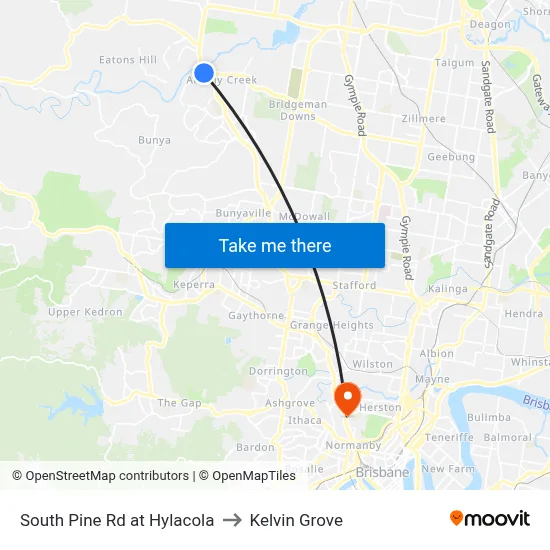 South Pine Rd at Hylacola to Kelvin Grove map