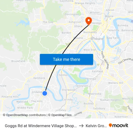 Goggs Rd at Windermere Village Shopping to Kelvin Grove map