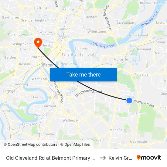 Old Cleveland Rd at Belmont Primary School to Kelvin Grove map