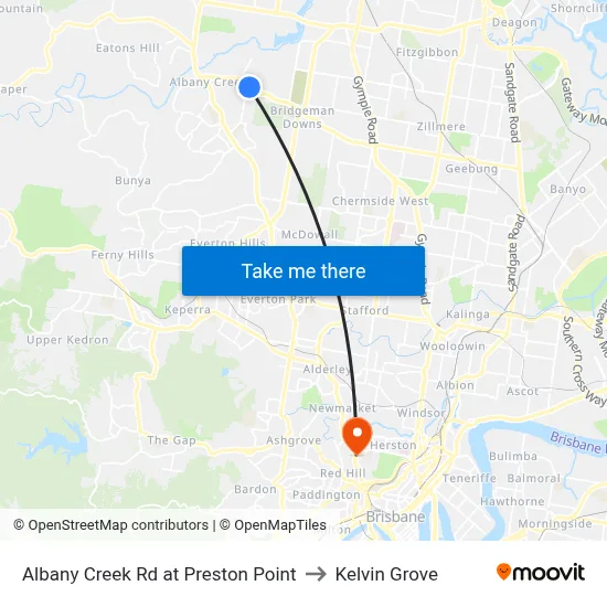 Albany Creek Rd at Preston Point to Kelvin Grove map