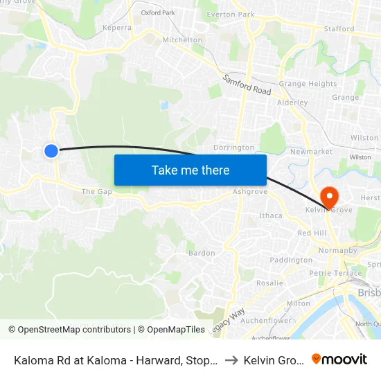 Kaloma Rd at Kaloma - Harward, Stop 38 to Kelvin Grove map