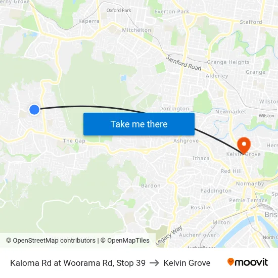 Kaloma Rd at Woorama Rd, Stop 39 to Kelvin Grove map