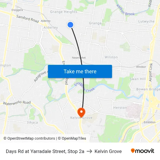 Days Rd at Yarradale Street, Stop 2a to Kelvin Grove map