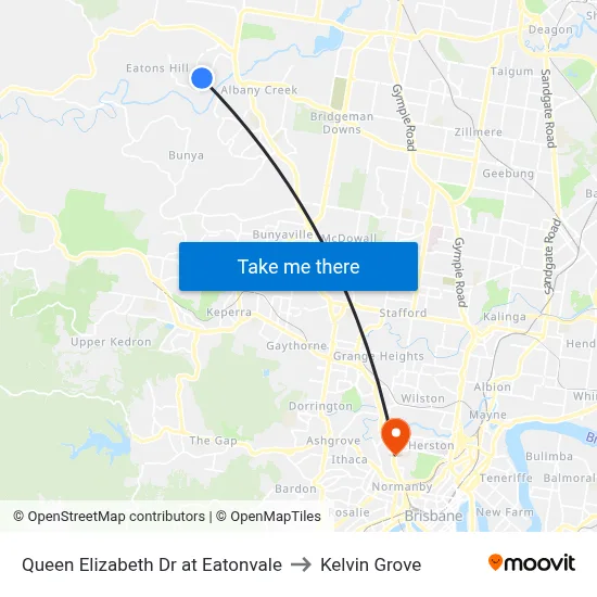 Queen Elizabeth Dr at Eatonvale to Kelvin Grove map