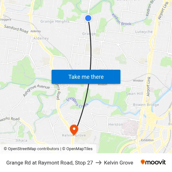 Grange Rd at Raymont Road, Stop 27 to Kelvin Grove map