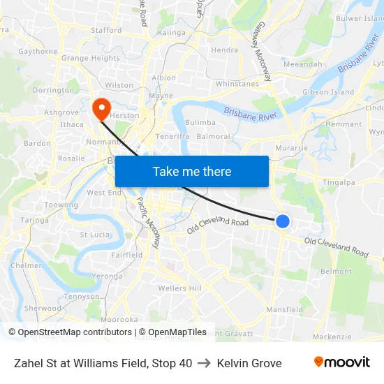Zahel St at Williams Field, Stop 40 to Kelvin Grove map