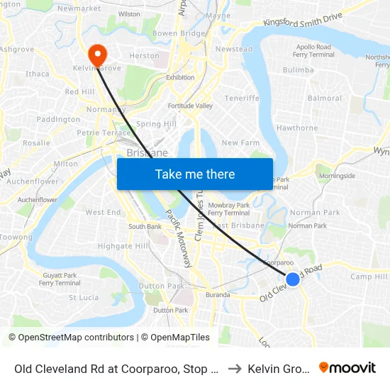 Old Cleveland Rd at Coorparoo, Stop 23 to Kelvin Grove map