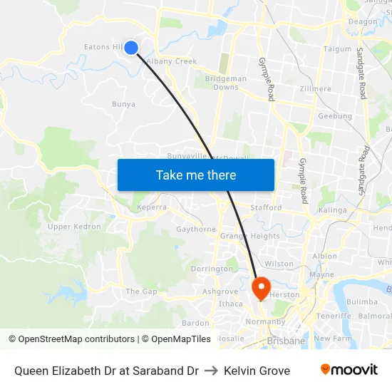 Queen Elizabeth Dr at Saraband Dr to Kelvin Grove map