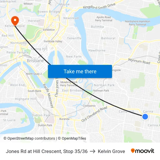 Jones Rd at Hill Crescent, Stop 35/36 to Kelvin Grove map