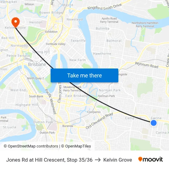 Jones Rd at Hill Crescent, Stop 35/36 to Kelvin Grove map