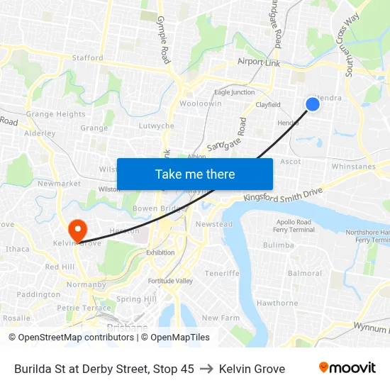 Burilda St at Derby Street, Stop 45 to Kelvin Grove map
