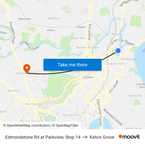 Edmondstone Rd at Parkview, Stop 14 to Kelvin Grove map