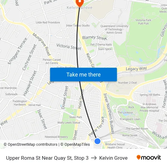 Upper Roma St Near Quay St, Stop 3 to Kelvin Grove map