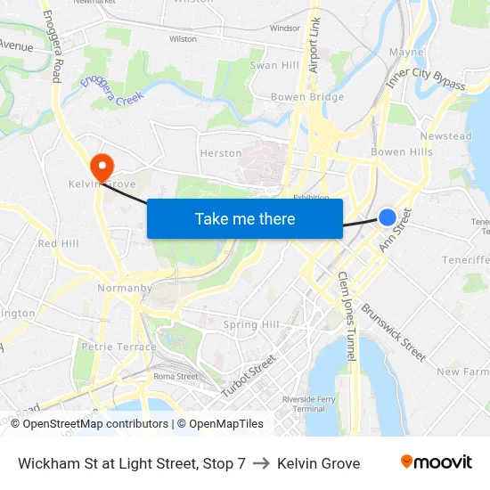 Wickham St at Light Street, Stop 7 to Kelvin Grove map