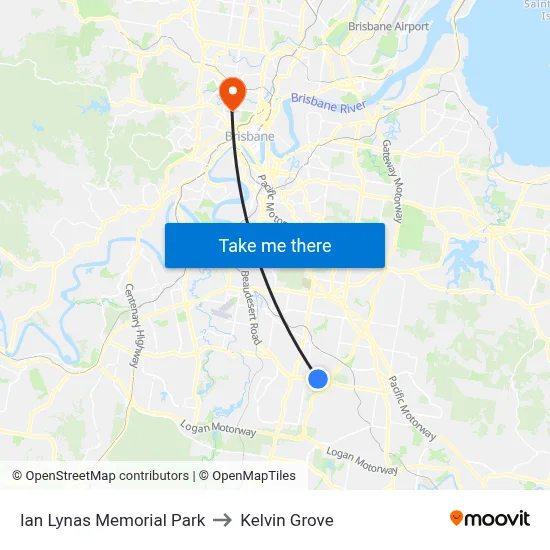 Ian Lynas Memorial Park to Kelvin Grove map