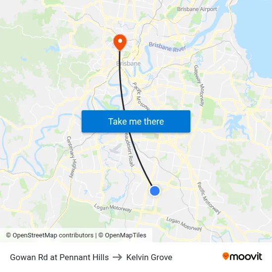 Gowan Rd at Pennant Hills to Kelvin Grove map