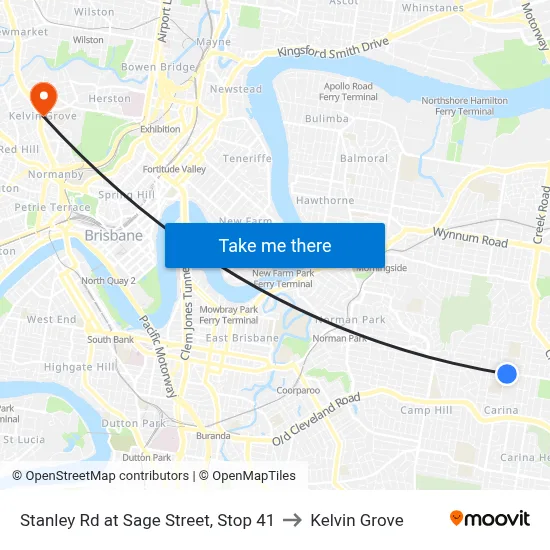 Stanley Rd at Sage Street, Stop 41 to Kelvin Grove map