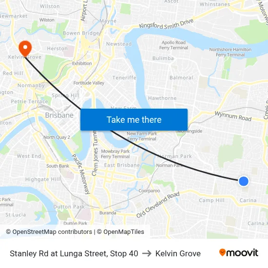 Stanley Rd at Lunga Street, Stop 40 to Kelvin Grove map