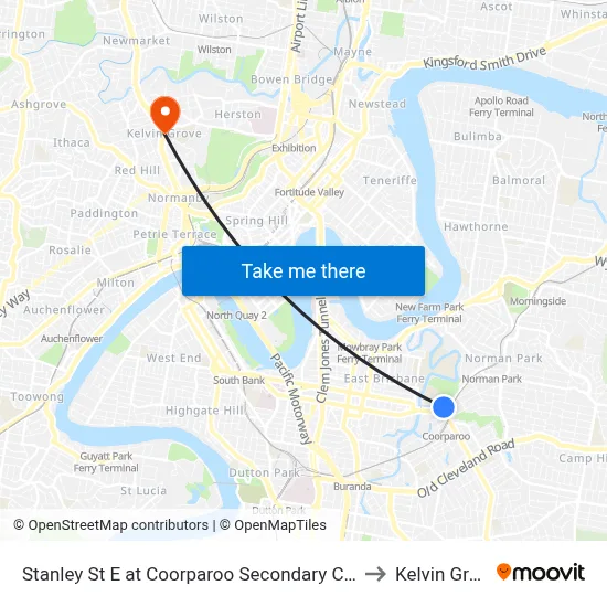 Stanley St E at Coorparoo Secondary College to Kelvin Grove map