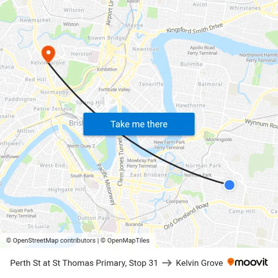 Perth St at St Thomas Primary, Stop 31 to Kelvin Grove map