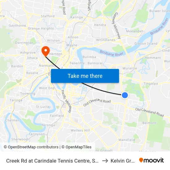 Creek Rd at Carindale Tennis Centre, Stop 46 to Kelvin Grove map
