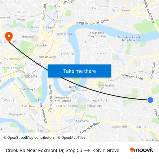 Creek Rd Near Foxmont Dr, Stop 50 to Kelvin Grove map