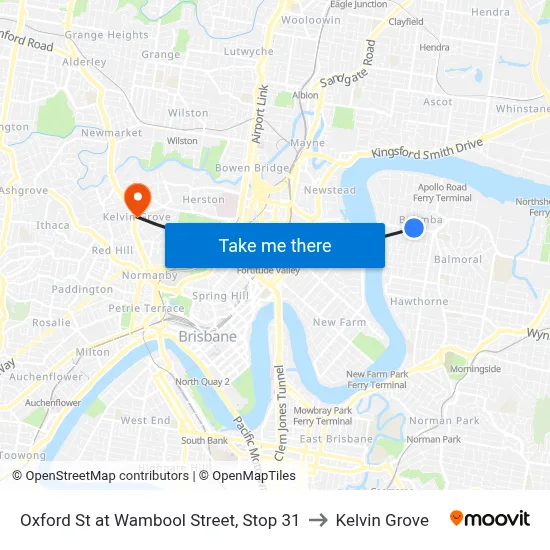 Oxford St at Wambool Street, Stop 31 to Kelvin Grove map