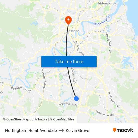 Nottingham Rd at Avondale to Kelvin Grove map