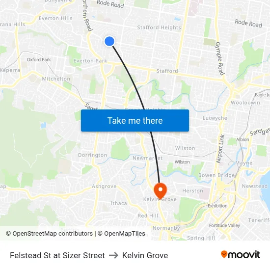 Felstead St at Sizer Street to Kelvin Grove map