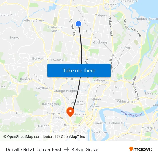 Dorville Rd at Denver East to Kelvin Grove map