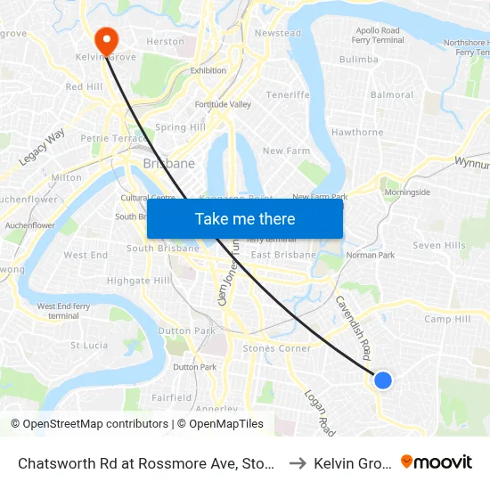 Chatsworth Rd at Rossmore Ave, Stop 32 to Kelvin Grove map