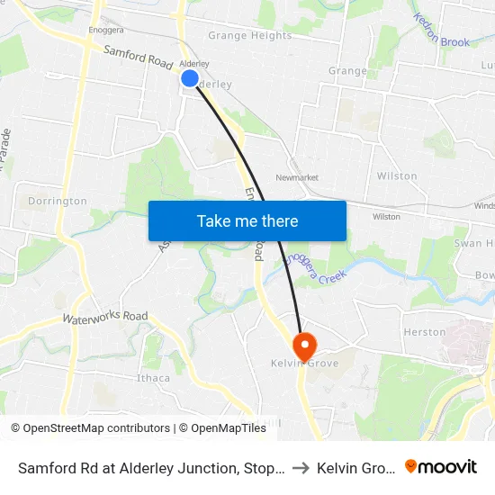 Samford Rd at Alderley Junction, Stop 26 to Kelvin Grove map