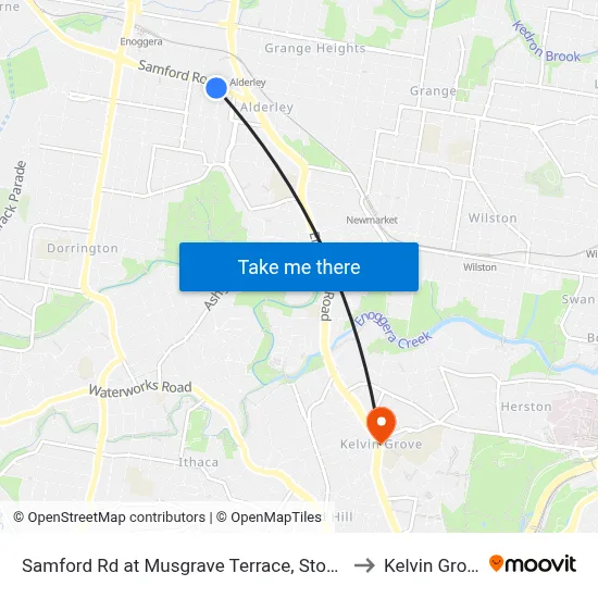Samford Rd at Musgrave Terrace, Stop 27 to Kelvin Grove map