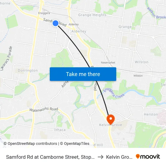 Samford Rd at Camborne Street, Stop 28 to Kelvin Grove map
