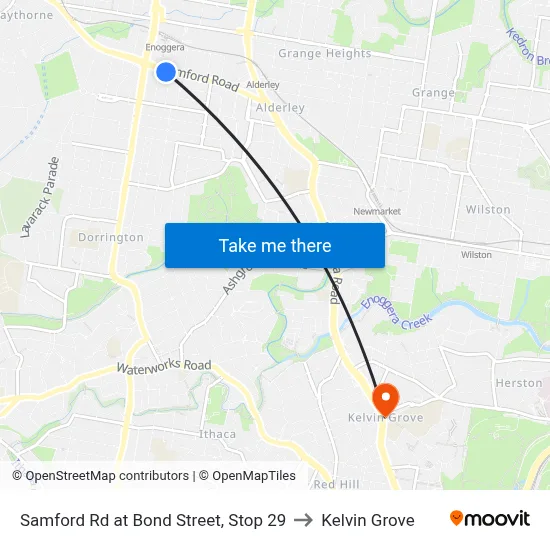 Samford Rd at Bond Street, Stop 29 to Kelvin Grove map